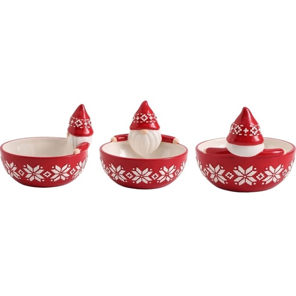 Nordic Star Fair Isle Red Gnome Ceramic 19oz Candy Bowl, NIB - Picture 3 of 3